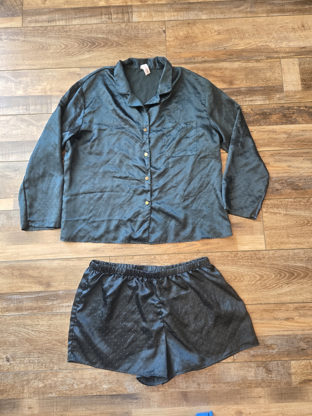 Silky Black Women's Two-Piece Sleep Set - Button Front Top & Shorts